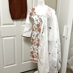 New Pakistani Indian shalwar kameez white color embroidered suit #214